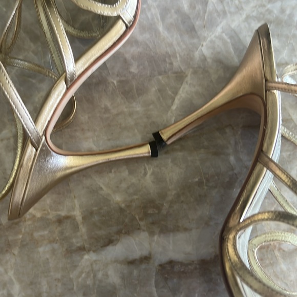 MAX STUDIO Gold Metallic Leather Strappy Heel Sandals Size 9 - Picture 10 of 12